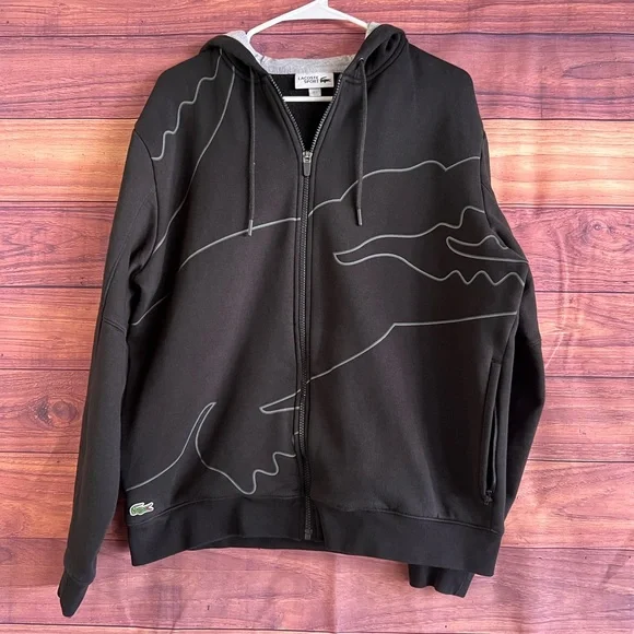 Lacoste Men's Sport Long Sleeve Outlined Big Croc Full Zip Hoodie - Picture 2 of 7